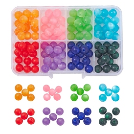 160Pcs 8 Colors Imitation Cat Eye Resin Beads, Frosted Style, Round
