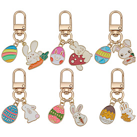 6pcs décorations pendentif en alliage émaillé sur le thème d'Halloween, avec un alliage pivotant homard fermoirs griffe, formes mixtes