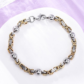 201 из нержавеющей стали византийские браслеты цепи, с круглым шариком и 304 застежками из нержавеющей стали, ионное покрытие (ip)
