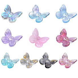 Two Tone Transparent Spray Painted Glass Charms, with Glitter Powder, Butterfly
