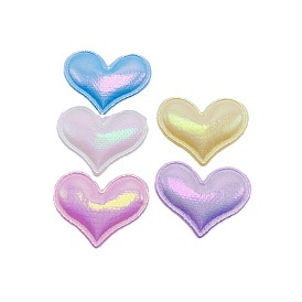 Rainbow Iridescent Laser Effect Embossed Heart Shape Sew on Ornament Accessories, DIY Sewing Craft Decoration Hanging Baubles