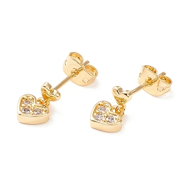 Cubic Zirconia Heart Dangle Stud Earrings, Real 18K Gold Plated Brass Drop Earrings for Women, Cadmium Free & Lead Free