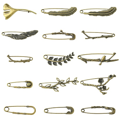 15шт 15 стили брошь булавки сплава, античный бронзовый значок для рюкзака или одежды