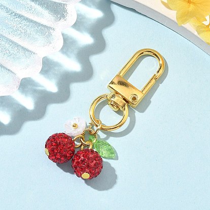 Украшения из полимерной глины со стразами вишневый кулон, с прозрачными акриловыми подвесками и поворотными застежками из сплава