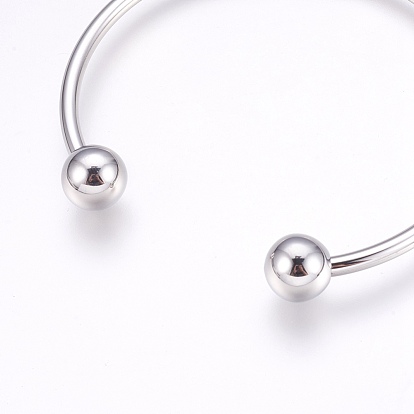 304 Stainless Steel European Style Bangles Making, Cuff Bangles, End with Removable Round Beads