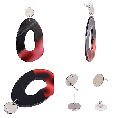 SUNNYCLUE DIY Earring Setting, with Cellulose Acetate Big Pendants,  Stainless Steel Ear Stud Findings and Iron Jump Rings