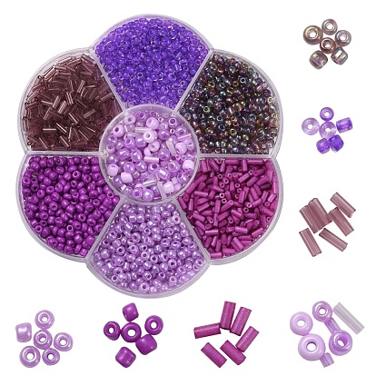7 Style Baking Paint & Transparent Inside Colours & Trans & Ceylon Glass Seed Beads, Glass Bugle Beads, for Jewelry Making
