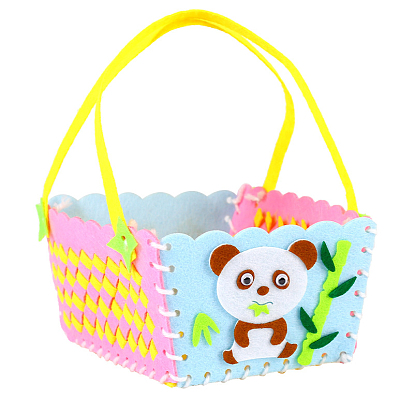 Easter Theme Non-woven Fabrics Baskets Kits, with Plastic Pin, Yarn and Adhesive Back, for Storing Home Fruit Snack Vegetables, Children Toys, Panda/Flower/Cherry/Rabbit Pattern