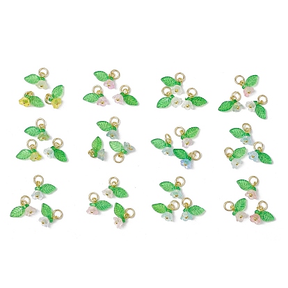 36шт. матовые акриловые подвески-цветы и листья, с золотой фольгой и настоящим 18позолоченным 304 золотом {3} из нержавеющей стали с открытыми соединительными кольцами и золотыми латунными штифтами с шарообразными головками