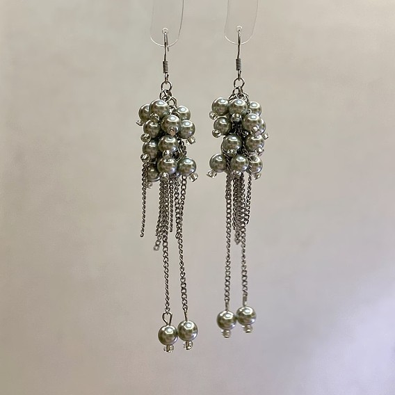Alloy & Imitation Pearl Dangle Earrings, Round, Cluster Earrings