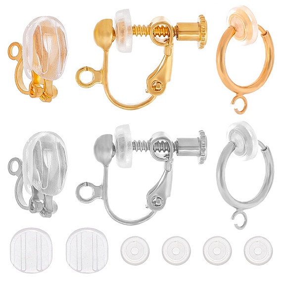 24шт. 6 стиль латунные клипсы фурнитура, завинчивающиеся фурнитуры для клипс, с удобными силиконовыми подушечками для серег 24шт.