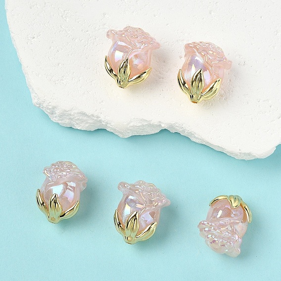 5прозрачные акриловые бусины с УФ-покрытием, радужный, роза, с позолоченной сплавочной фурнитурой