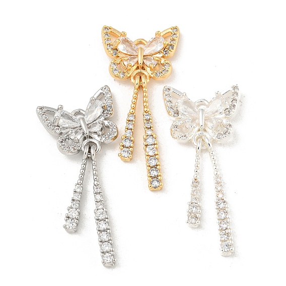 Латунные микропаве прозрачные подвески с фианитом, без кадмия, без никеля и без свинца, бабочка