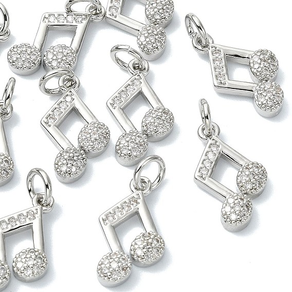 SHEGRACE Brass Clear Cubic Zirconia Charms, Musical Note Charms, Cadmium Free & Lead Free & Nickel Free