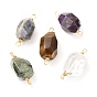 Natural Faceted Mixed Gemstone Links Connectors, with Real 18K Gold Plated Copper Wire, Polygon
