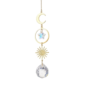 Décoration pendentif lune soleil en laiton, Gland rond étoile en verre pour la décoration du jardin de la maison