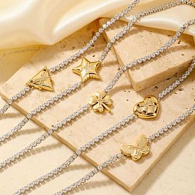 Golden Tone Brass Clear Cubic Zirconia Cup Chain Geometric Pendant Necklaces for Women