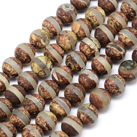 Tibetan Buddhism Jewelry Findings Tibetan Style Striped Pattern dZi Beads, Natural Tibetan Agate Round Beads