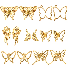 14Pcs 7 Styles Hollow Alloy Open Back Bezel Pendants, For DIY UV Resin, Epoxy Resin, Pressed Flower Jewelry, Cadmium Free & Lead Free, Butterfly