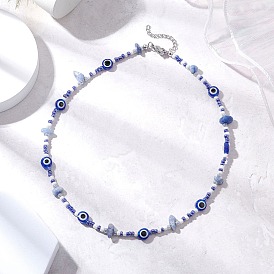 Натуральный авантюрин синего цвета (окрашенный и нагретый) ожерелья из бисера от сглаза и стеклянных бус, с 304 концевыми цепями из нержавеющей стали