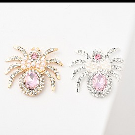 Zinc Alloy Rhinestone Cabochons, with Plastic Imitation Pearls, Spider