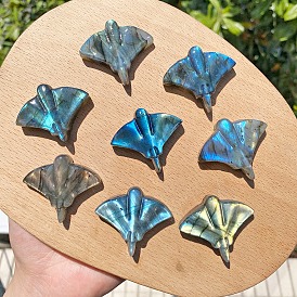 Natural Labradorite Carved Manta Ray Figurines Statues for Home Desktop Decoration