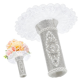 Porta ramo de poliéster y diamantes de imitación, Para ramo de novia de boda, flor