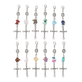 Подвеска-крест в тибетском стиле из сплава, Бусины из натуральных и синтетических драгоценных камней и застежки-клешни для украшений сумок