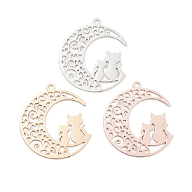 Long-Lasting Plated Brass Pendants, Cat with Moon