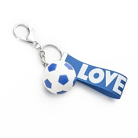 Plastic Football Keychain with Word Love Lanyard, for Car Key Backpack Gift Pendant