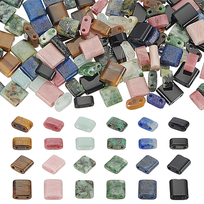 120 шт 12 стили натуральные бусины из смешанных драгоценных камней, 2-луночное, прямоугольник квадрат, смешанные окрашенные и неокрашенные