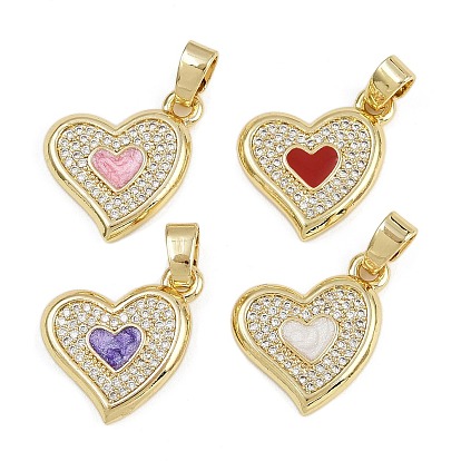 Латунные микропроволочные кубические циркониевые подвески из эмали, сердце прелести, долговечный, стойки покрытие, без свинца и без кадмия