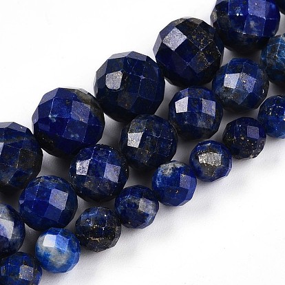 Нитки бусины из натурального ляписа-лазури, круглый с гранями