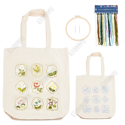 1 набор для самостоятельной вышивки цветов на сумке из холста, включая стальные иглы, пластиковые пяльцы и полихлопковая нить, инструкция