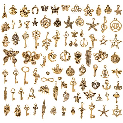 97Pcs Alloy Pendants, for Jewelry Necklace Bracelet Earring Making Crafts, Mixed Shapes