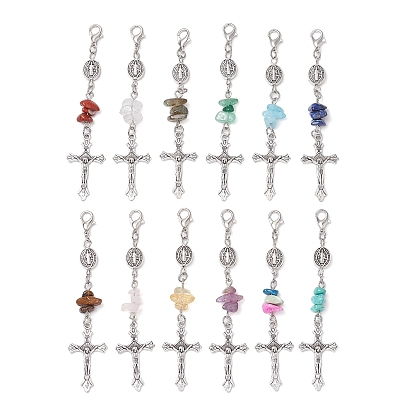Подвеска-крест в тибетском стиле из сплава, Бусины из натуральных и синтетических драгоценных камней и застежки-клешни для украшений сумок