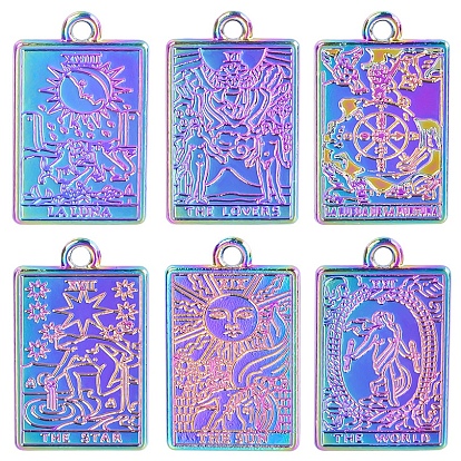 Rainbow Color Alloy Pendants, Rectangle with Tarot Pattern