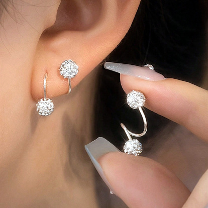 Круглые серьги-гвоздики из сплава с кристаллами и стразами