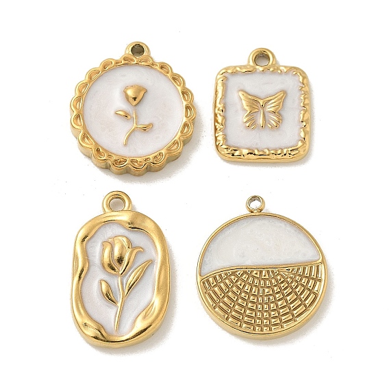 304 нержавеющей стальной эмали подвески, золотые, плоские круглые, овальные и квадратные подвески