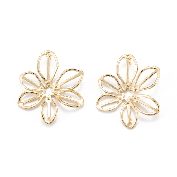 Brass 6-Petal Bead Caps, Long-Lasting Plated, Flower