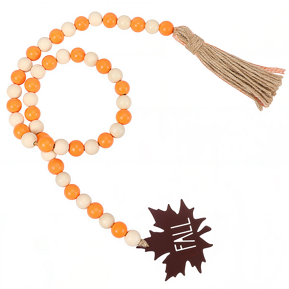 Круглое осеннее украшение из деревянных бусин, Украшения из кленовых листьев и джутовых кисточек для настенного декора дома