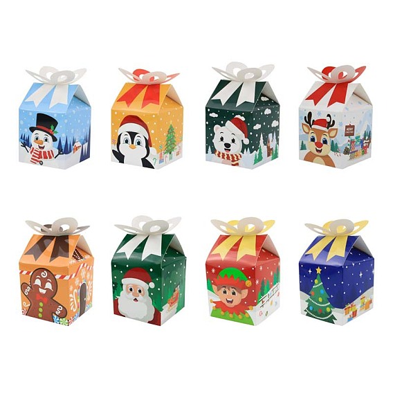 Рождественские подарочные коробки с бумажными конфетами и бантом, коробки для упаковки конфет с золотыми бирками, коробки шоколадные рождественские подарки для гостей