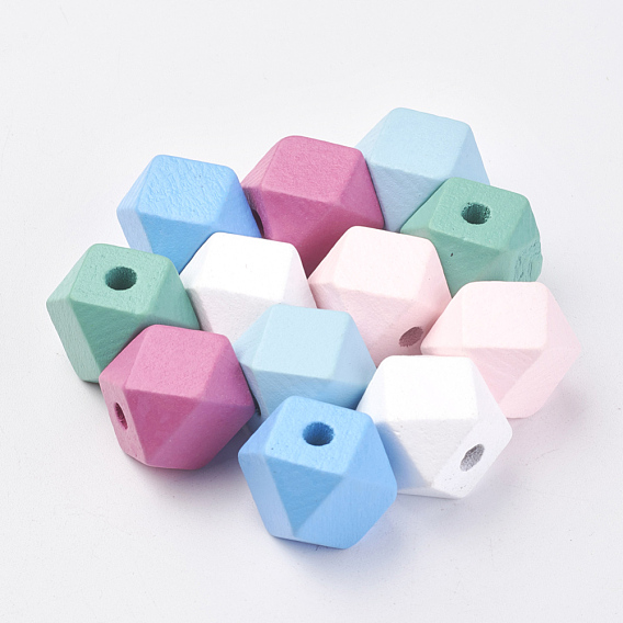 Dyed Natural Wooden Beads, Polygon