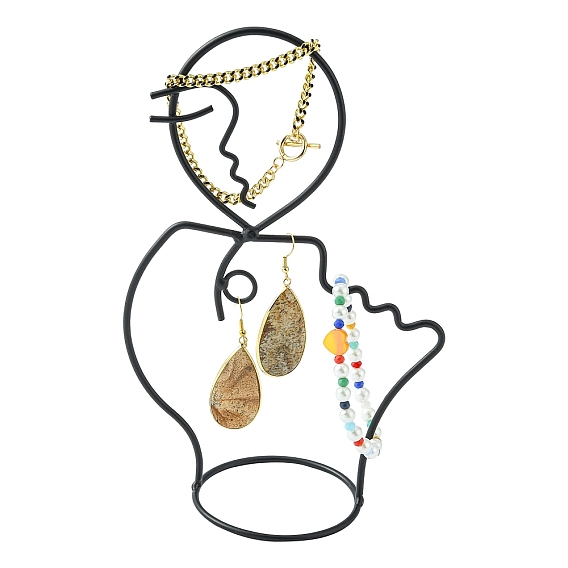 Iron Jewelry Storage Ring Holder Displays, for Earrings Necklace Bracelet Organizer, Human Face Shapes