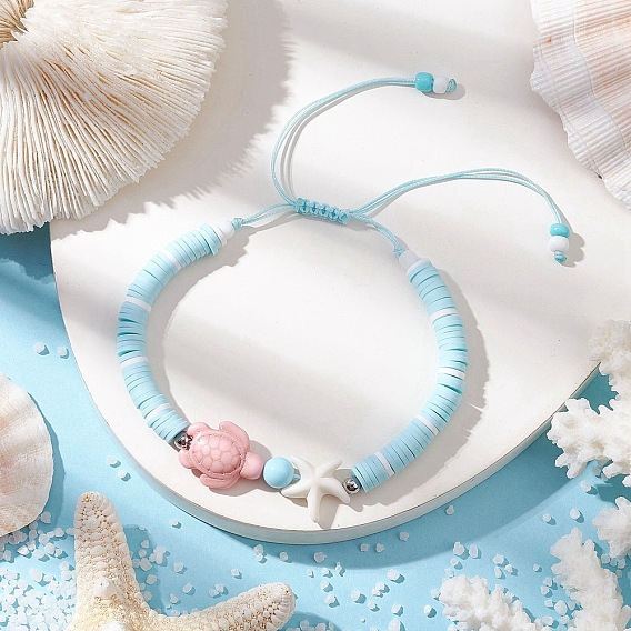 Регулируемые плетеные браслеты из синтетической бирюзы, фарфора и натурального хаулита для женщин, морская звезда и черепаха, с бисером из полимерной глины хэйси