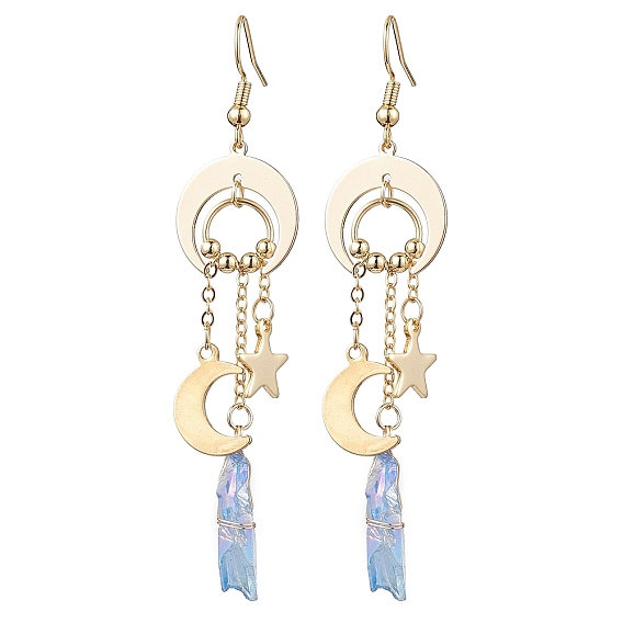 Серьги с подвесками из окрашенного натурального кварца, с 304 вывод из нержавеющей стали, звезда и луна