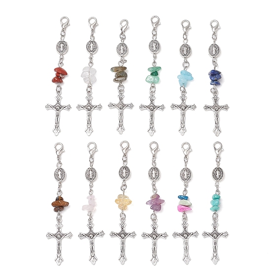 Подвеска-крест в тибетском стиле из сплава, Бусины из натуральных и синтетических драгоценных камней и застежки-клешни для украшений сумок