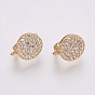 Brass Micro Pave Cubic Zirconia Hoop Earring Findings with Latch Back Closure, Flat Round