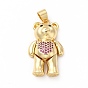Rack Plating Brass Micro Pave Cubic Zirconia Pendants, Cadmium Free & Lead Free, Real 18K Gold Plated, Long-Lasting Plated, Mechanical Charm, Bear with Heart Charm