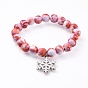 Stretch Charm Bracelets, with Acrylic Beads and Alloy Enamel Pendant, for Christmas, Snowflake